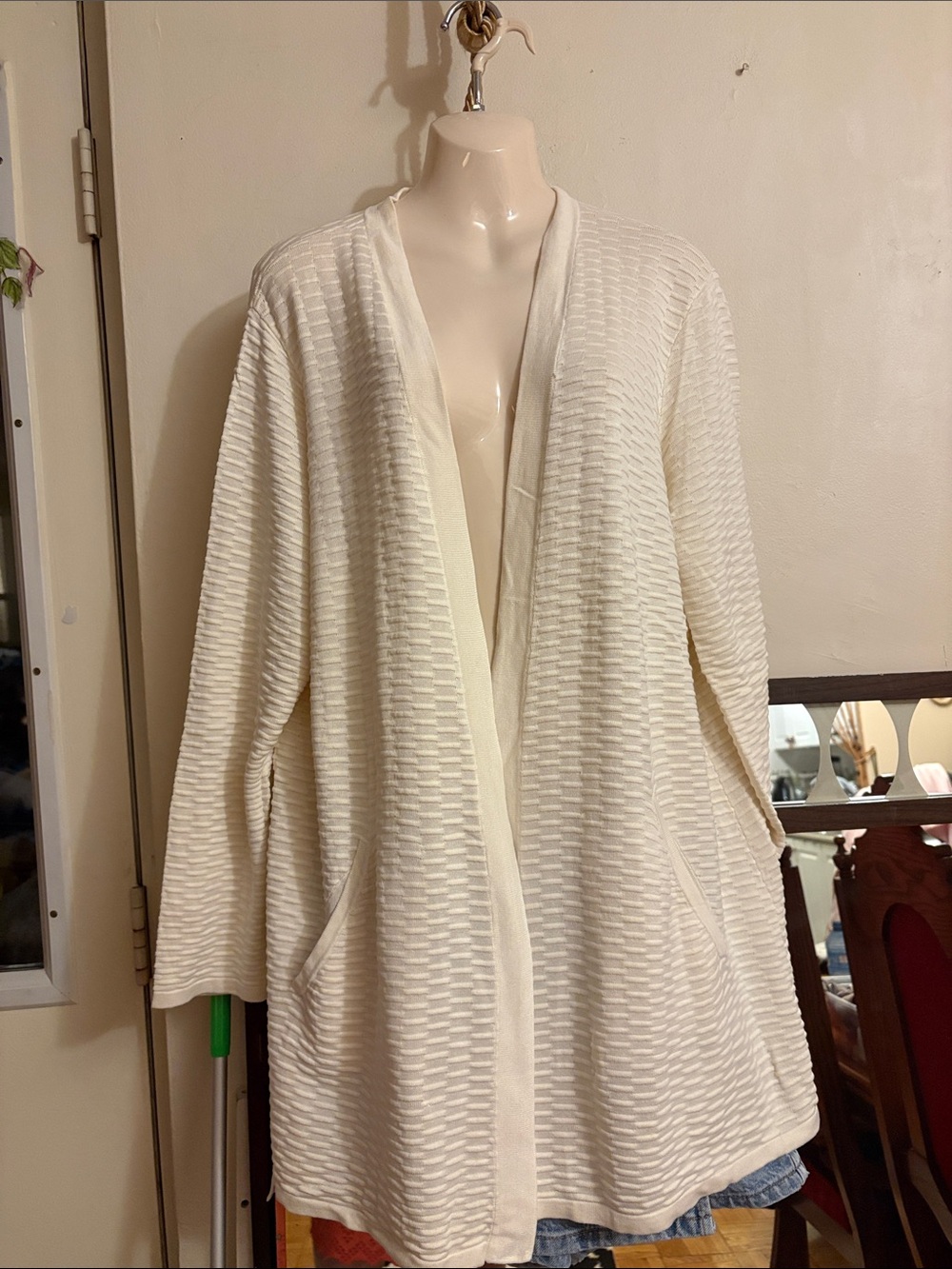Eileen Fisher Cream Open-Front Textured Cardigan80. Silk